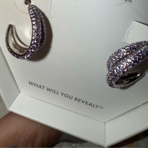 Elegant Silver and Purple Hoop Earrings